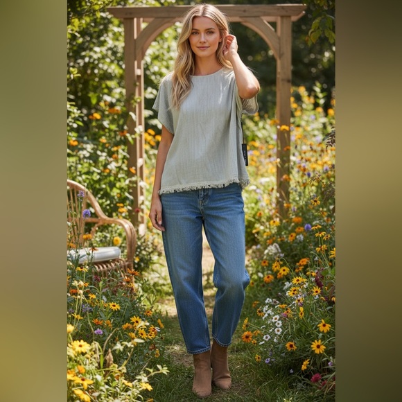 Doe & Rae Tops - Doe & Rae Sage Fringe Blouse